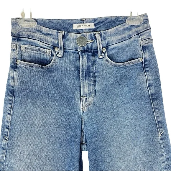Good American Good Waist Palazzo Crop Jeans Womens Size 26 XS 2 Blue 453 Flare - Picture 4 of 12
